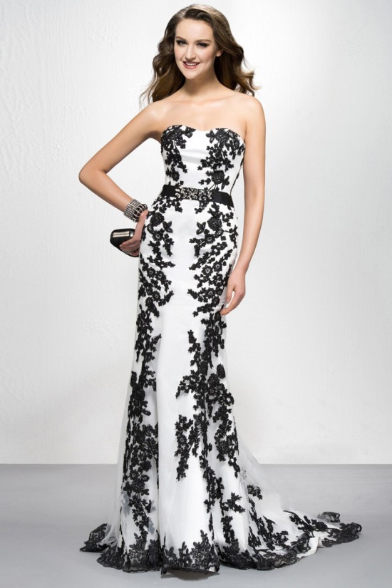 Elegant Black White Appliques Long Prom Evening Formal Party Dresses ED010576 Elegant Black White Appliques Long Prom Evening Formal Party Dresses ED010576