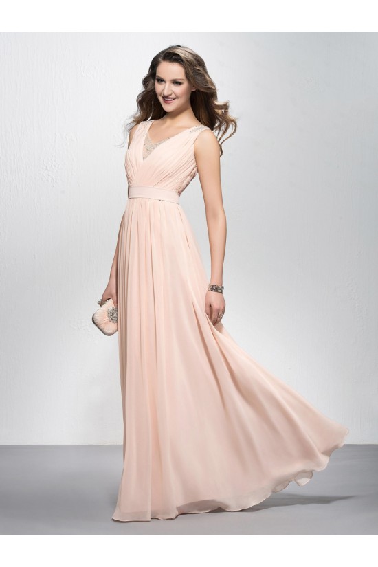 A-Line V-Neck Beaded Long Chiffon Prom Evening Formal Party Dresses ED010577