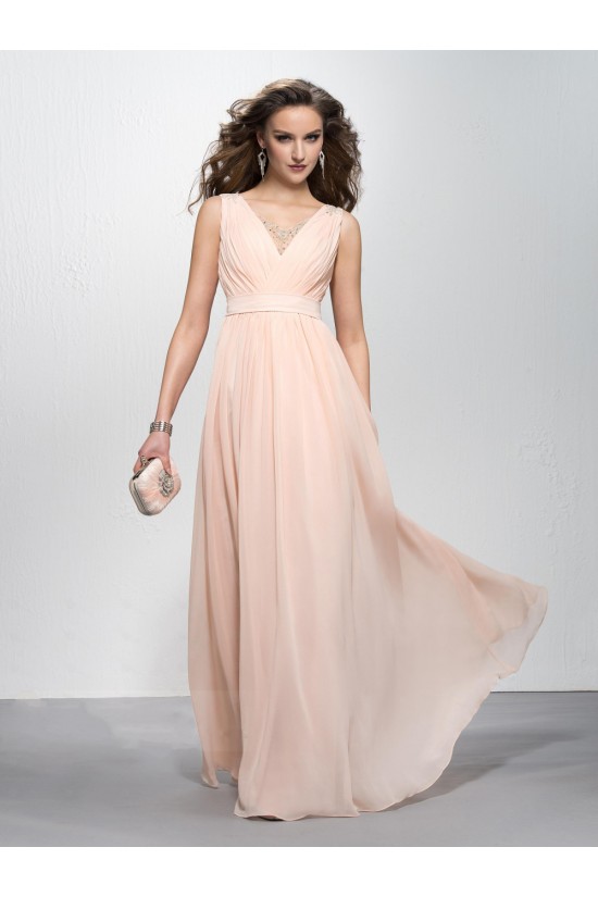 A-Line V-Neck Beaded Long Chiffon Prom Evening Formal Party Dresses ED010577