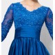A-Line V-Neck Half Sleeve Lace Long Blue Prom Evening Formal Party Dresses ED010592