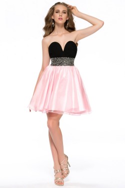 A-Line Sweetheart Beaded Black Pink Short Chiffon Prom Evening Cocktail Homecoming Party Dresses ED010624