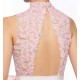 A-Line High-Neck Short Pink Applique Beaded Prom Evening Cocktail Homecoming Party Dresses ED010641