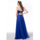 A-Line Bateau Beaded Long Blue Chiffon Prom Evening Formal Party Dresses ED010644