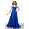 A-Line Bateau Beaded Long Blue Chiffon Prom Evening Formal Party Dresses ED010644