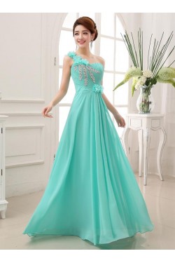 A-Line One-Shoulder Beaded Long Chiffon Prom Evening Formal Party Dresses ED010647
