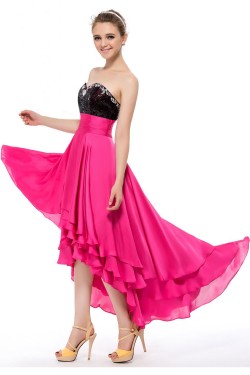 High Low Sweetheart Sequin Beaded Chiffon Prom Evening Formal Party Dresses ED010649