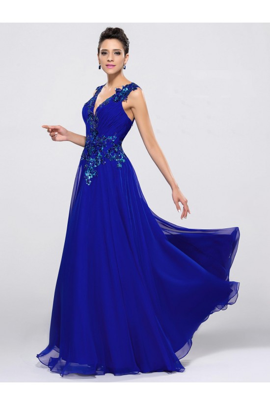 A-Line V-Neck Applique Long Blue Chiffon Prom Evening Formal Party Dresses ED010650 A-Line V-Neck Applique Long Blue Chiffon Prom Evening Formal Party Dresses ED010650