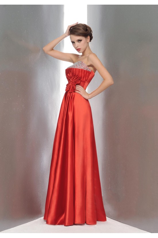 A-Line Strapless Beaded Long Red Prom Evening Formal Party Dresses ED010656