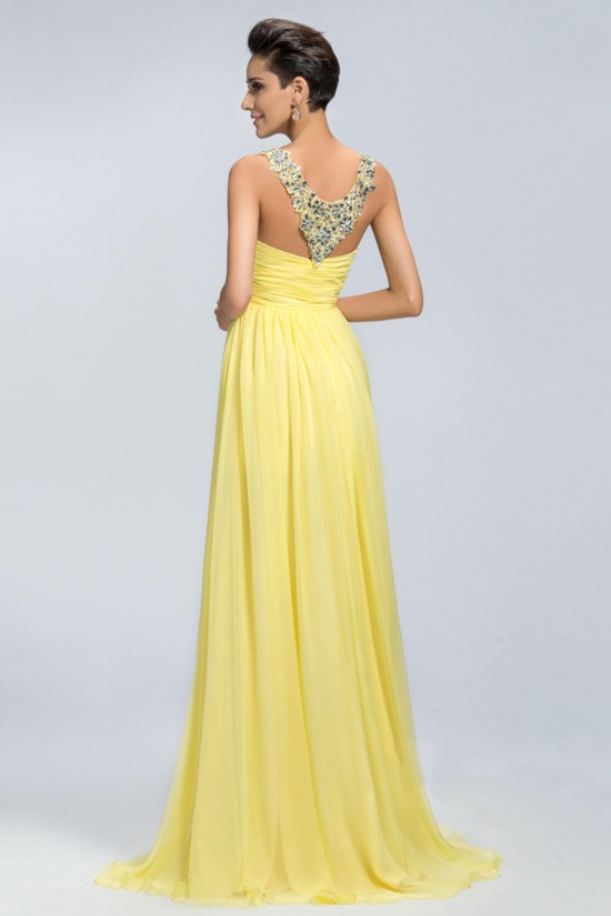 A-Line Straps Sleeveless Beaded Long Yellow Chiffon Prom Evening Formal Party Dresses ED010671 A-Line Straps Sleeveless Beaded Long Yellow Chiffon Prom Evening Formal Party Dresses ED010671