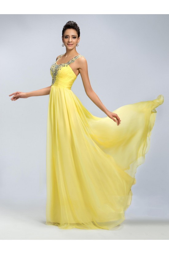 A-Line Straps Sleeveless Beaded Long Yellow Chiffon Prom Evening Formal Party Dresses ED010671 A-Line Straps Sleeveless Beaded Long Yellow Chiffon Prom Evening Formal Party Dresses ED010671