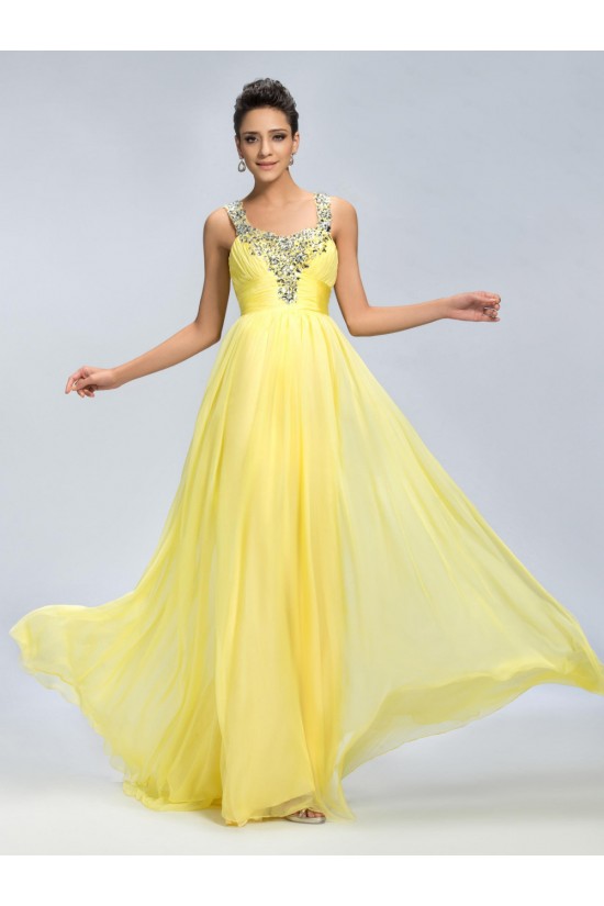 A-Line Straps Sleeveless Beaded Long Yellow Chiffon Prom Evening Formal Party Dresses ED010671 A-Line Straps Sleeveless Beaded Long Yellow Chiffon Prom Evening Formal Party Dresses ED010671