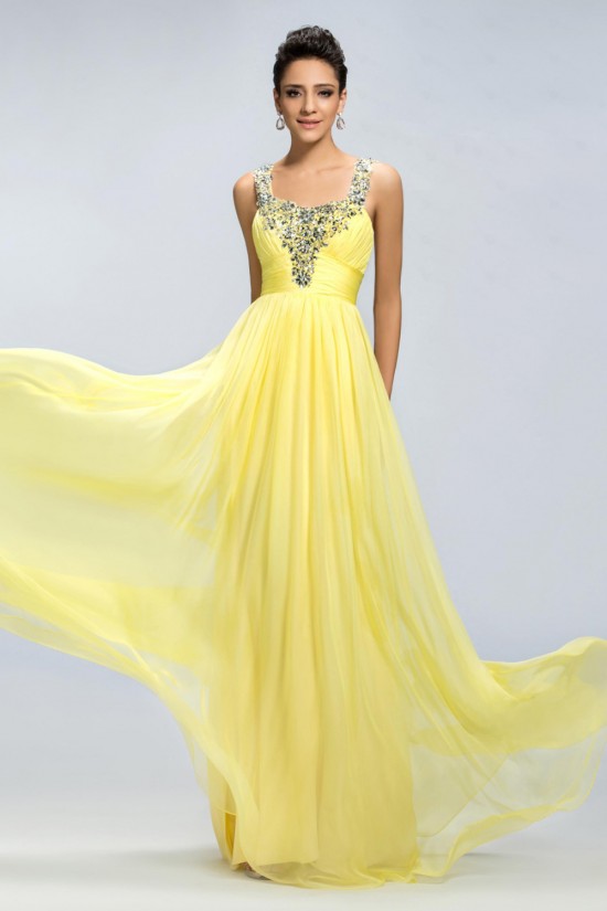 A-Line Straps Sleeveless Beaded Long Yellow Chiffon Prom Evening Formal Party Dresses ED010671 A-Line Straps Sleeveless Beaded Long Yellow Chiffon Prom Evening Formal Party Dresses ED010671