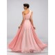 A-Line One-Shoulder Beaded Long Pink Split-Front Prom Evening Formal Party Dresses ED010676