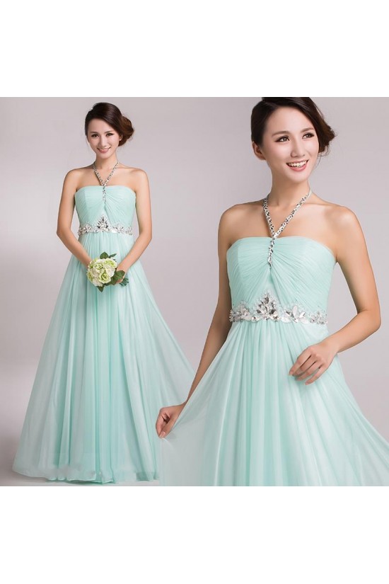 A-Line Halter Beaded Long Chiffon Prom Evening Formal Party Dresses ED010694