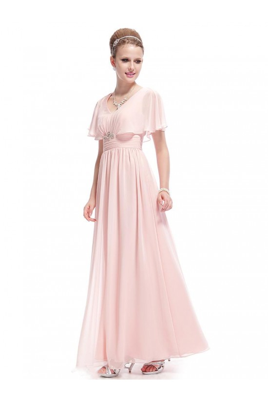 A-Line V-Neck Long Pink Chiffon Prom Evening Formal Party Dresses ED010697