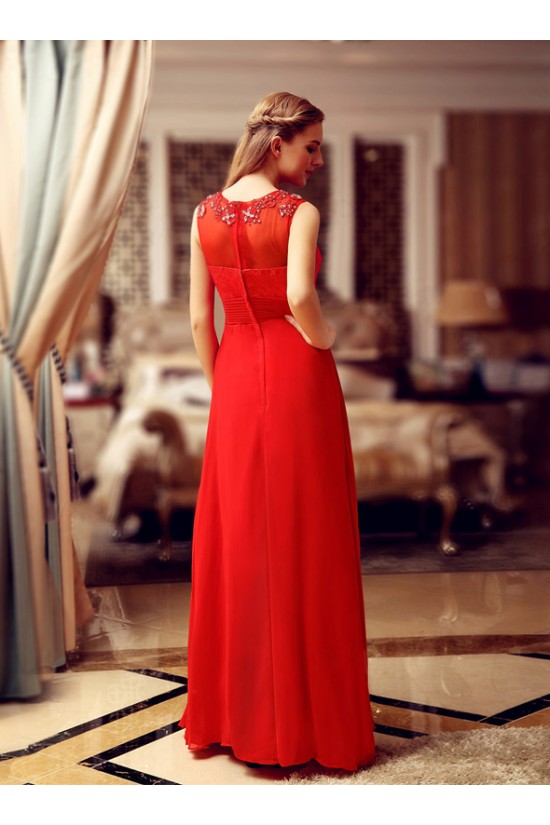 A-Line Jewel Beaded Long Red Lace and Chiffon Prom Evening Formal Party Dresses ED010709