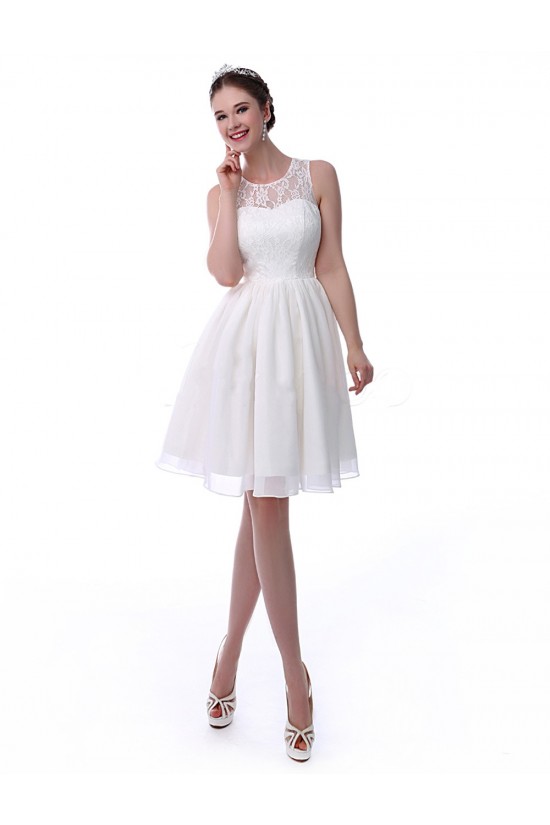 A-Line Short White Lace and Chiffon Prom Evening Formal Party Bridesmaid Dresses ED010717