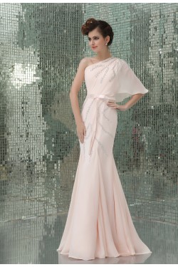 Trumpet/Mermaid One-Shoulder Sequin Long Pink Chiffon Prom Evening Formal Party Dresses ED010723