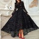 Vinatge Long Sleeve Asymmetrical Black Lace Evening Dress ED010725 Vinatge Long Sleeve Asymmetrical Black Lace Evening Dress ED010725