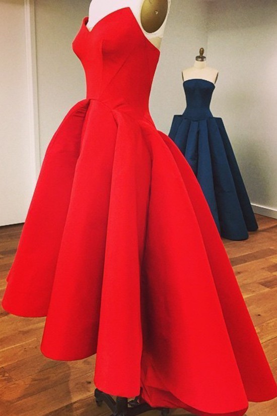 Real Pictures Strapless A-Line High Low Red Prom Dresses ED010737 Real Pictures Strapless A-Line High Low Red Prom Dresses ED010737
