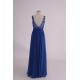 A-Line Long Blue Sequin Applique Chiffon Prom Evening Formal Party Dresses ED010759