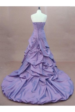 A-Line Strapless Court Train Long Prom Evening Formal Party Dresses ED010766