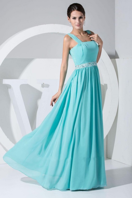 A-Line Straps Sleeveless Long Blue Chiffon Prom Evening Dresses ED010776