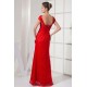 Sheath Off-the-Shoulder Long Red Chiffon and Lace Prom Evening Dresses ED010791