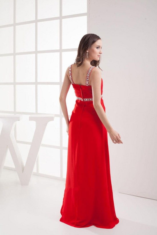 Sheath Beaded Straps Split-Front Long Red Chiffon Prom Evening Dresses ED010798 Sheath Beaded Straps Split-Front Long Red Chiffon Prom Evening Dresses ED010798