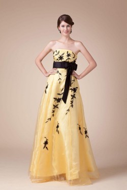 A-Line Strapless Black Yellow Long Prom Evening Dresses ED010799