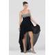 High Low Spaghetti Strap Beaded Black Chiffon Prom Evening Dresses ED010801