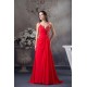 A-Line Spaghetti Strap Long Red Chiffon Beaded Prom Evening Dresses ED010802