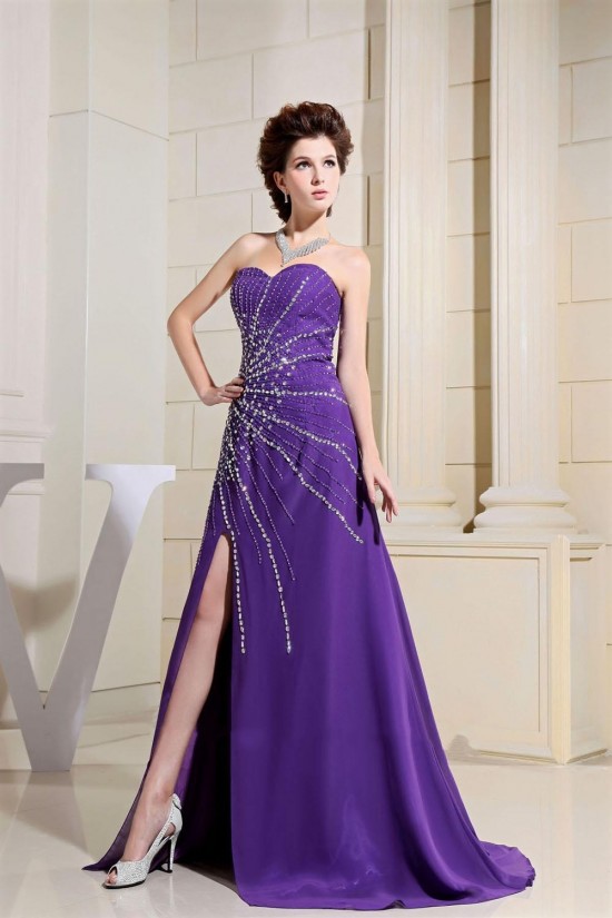 A-Line Sweetheart Beaded Long Purple Chiffon Prom Evening Dresses ED010810 A-Line Sweetheart Beaded Long Purple Chiffon Prom Evening Dresses ED010810