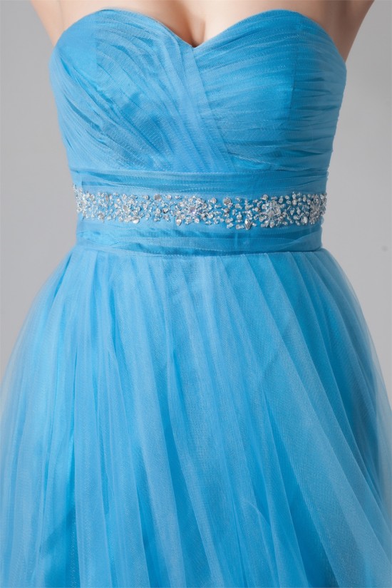Short Sweetheart Beaded Blue Tulle Cocktail Homecoming Prom Evening Dresses ED010813