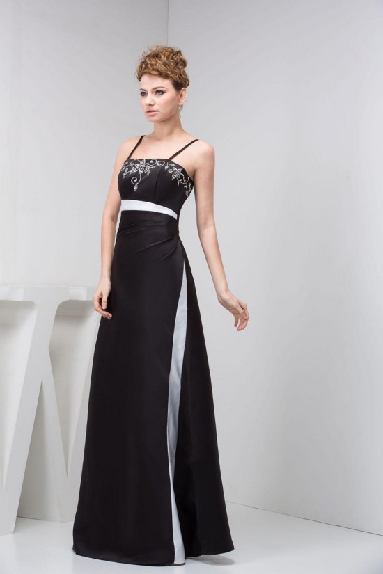 A-Line Spaghetti Strap Long Black Prom Evening Dresses ED010823