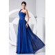 A-Line One-Shoulder Beaded Long Blue Chiffon Prom Evening Dresses ED010837