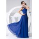 A-Line One-Shoulder Beaded Long Blue Chiffon Prom Evening Dresses ED010837