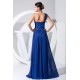 A-Line One-Shoulder Beaded Long Blue Chiffon Prom Evening Dresses ED010837