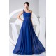 A-Line One-Shoulder Beaded Long Blue Chiffon Prom Evening Dresses ED010837