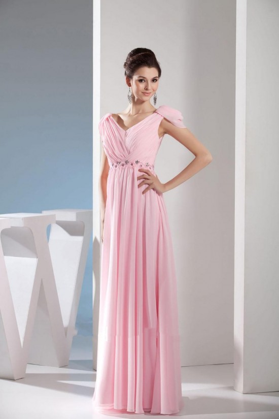 A-Line Cap Sleeve Long Pink Chiffon Prom Evening Dresses ED010850 A-Line Cap Sleeve Long Pink Chiffon Prom Evening Dresses ED010850