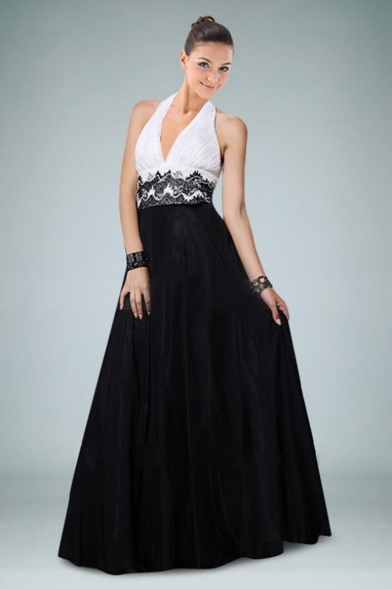 A-Line Halter Black White Long Prom Evening Formal Dresses ED010867 A-Line Halter Black White Long Prom Evening Formal Dresses ED010867