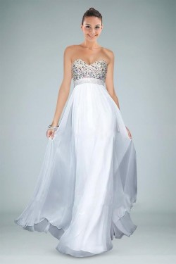 A-Line Sweetheart Beaded White Long Chiffon Prom Evening Formal Dresses ED010891