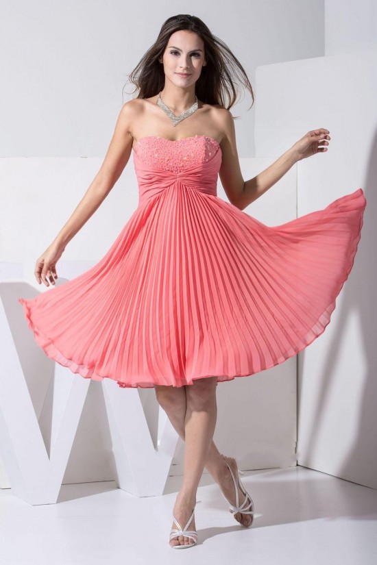 A-Line Strapless Beaded Pleated Short Chiffon Prom Evening Formal Dresses ED010906 A-Line Strapless Beaded Pleated Short Chiffon Prom Evening Formal Dresses ED010906