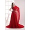 A-Line One-Shoulder Beaded Red Long Chiffon Prom Evening Formal Dresses ED010911