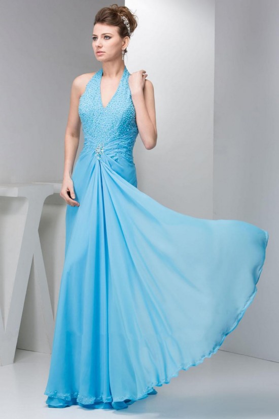 Sheath/Column Halter Beaded Blue Long Chiffon Prom Evening Formal Dresses ED010920 Sheath/Column Halter Beaded Blue Long Chiffon Prom Evening Formal Dresses ED010920