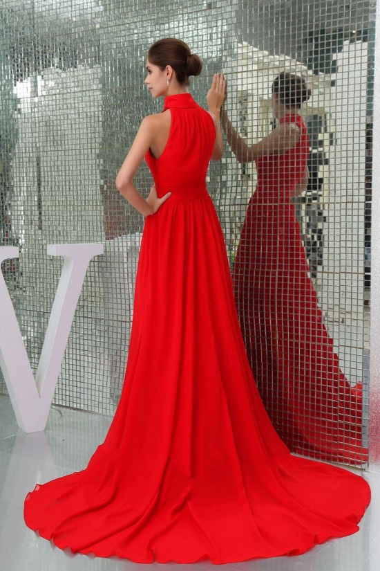 A-Line High-Neck Long Red Chiffon Prom Evening Formal Dresses ED010924 A-Line High-Neck Long Red Chiffon Prom Evening Formal Dresses ED010924