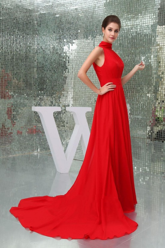 A-Line High-Neck Long Red Chiffon Prom Evening Formal Dresses ED010924 A-Line High-Neck Long Red Chiffon Prom Evening Formal Dresses ED010924