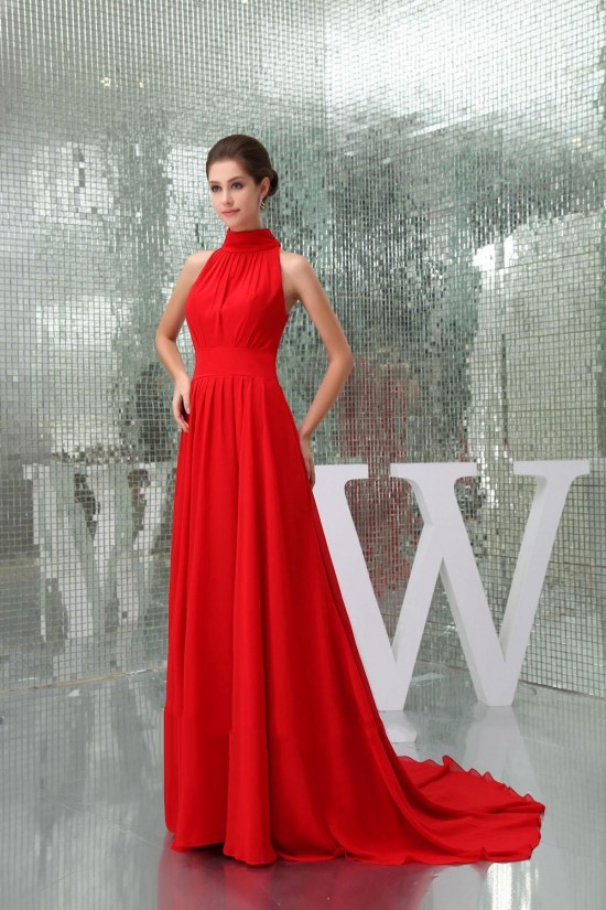 A-Line High-Neck Long Red Chiffon Prom Evening Formal Dresses ED010924 A-Line High-Neck Long Red Chiffon Prom Evening Formal Dresses ED010924