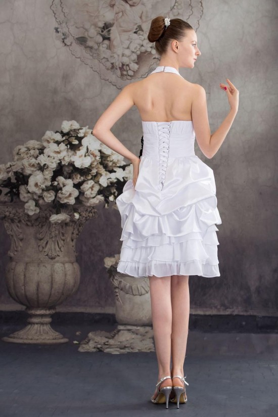 A-Line Halter Short White Prom Evening Formal Dresses ED010930