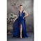 Sheath V-Neck Beaded Blue Long Chiffon Prom Evening Formal Dresses ED010931
